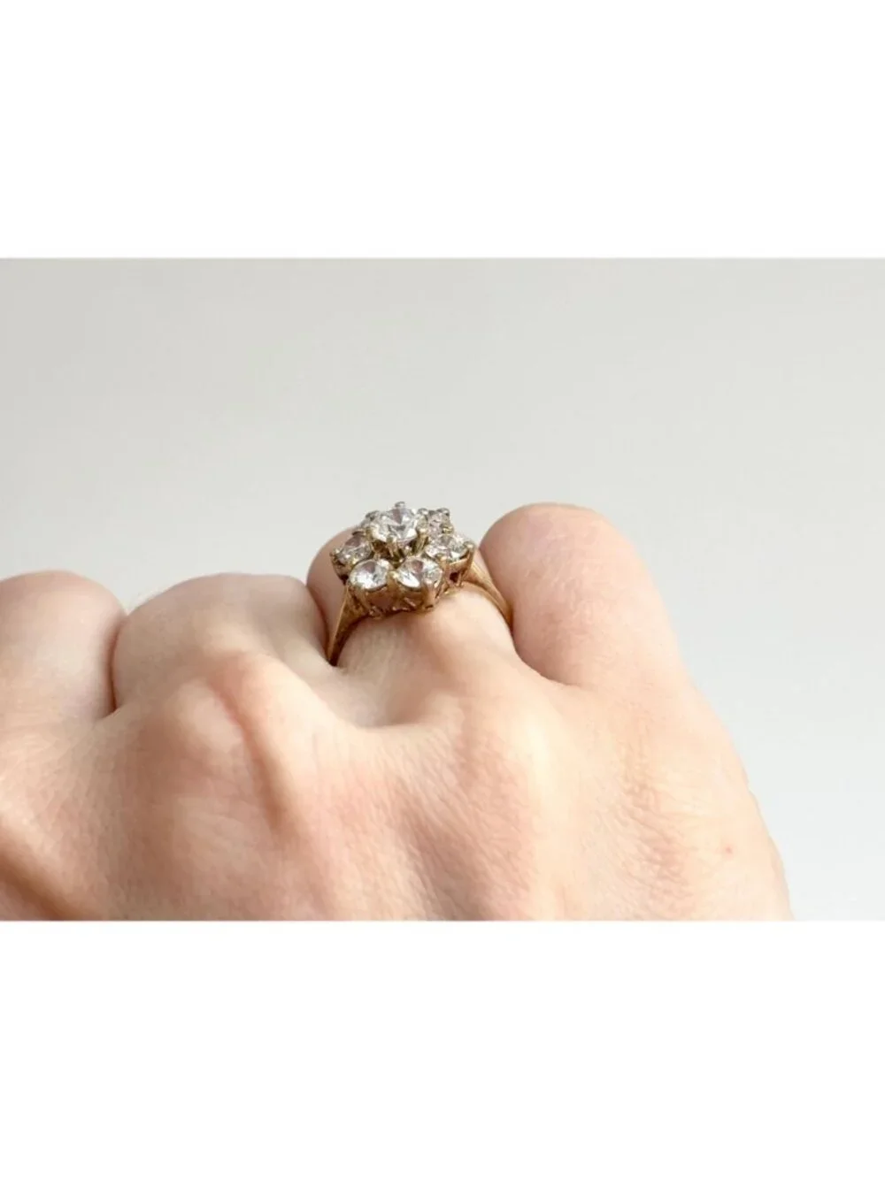 Gold Overlay Cubic Zirconia Vermeil Sterling Silver 925 Vintage Ring - sz 7
